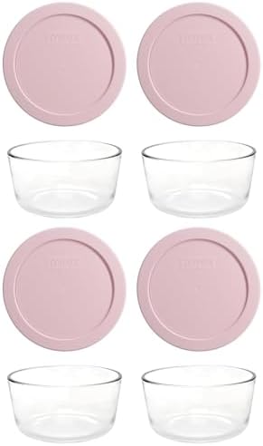 Glazen kom met deksel (2 kopjes), 4 stuks, lichtroze Glazen kom met deksel (2 kopjes), 4 stuks, lichtroze