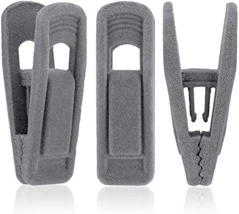 Grijze fluwelen kledinghangerclips, 24 stuks, antislip, fluwelen clips voor broeken, rokken en pakken — Sterke vingerclips met grote opening, perfect voor smalle fluwelen kledinghangers Grijze fluwelen kledinghangerclips, 24 stuks, antislip, fluwelen clips voor broeken, rokken en pakken — Sterke vingerclips met grote opening, perfect voor smalle fluwelen kledinghangers