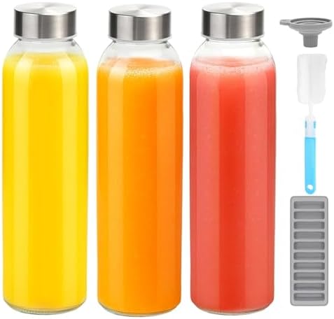 Glazen waterflessen van 530 ml met roestvrijstalen deksels, 100% lekvrij. Glazen waterflessen van 530 ml met roestvrijstalen deksels, 100% lekvrij.