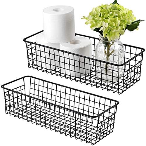 Opbergmand van metaaldraad in landelijke stijl, 2 stuks — Rustieke toiletpapierhouder — Opbergorganizer voor badkamer, keukenkasten, voorraadkast, wasruimte, kledingkasten, garage, zwart Opbergmand van metaaldraad in landelijke stijl, 2 stuks — Rustieke toiletpapierhouder — Opbergorganizer voor badkamer, keukenkasten, voorraadkast, wasruimte, kledingkasten, garage, zwart