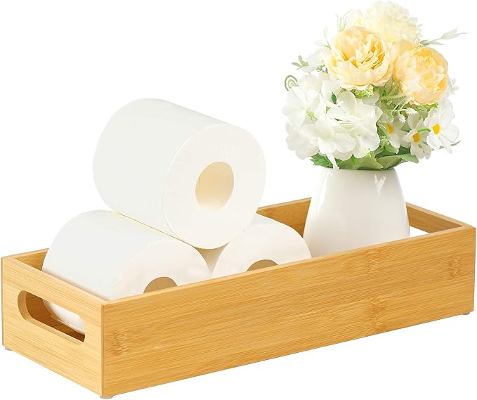 Toiletbak voor de badkamer, bamboe toiletpapierhouder met handvatten, toiletpapierhouder/organizer voor op het toilet of aanrecht, naturel, 14,9 x 5,9 inch Toiletbak voor de badkamer, bamboe toiletpapierhouder met handvatten, toiletpapierhouder/organizer voor op het toilet of aanrecht, naturel, 14,9 x 5,9 inch