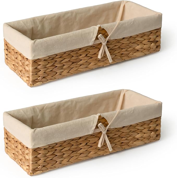 Opbergmandjes voor op het toilet — Gevlochten rieten mandjes voor toiletpapierhouder, mandjes voor de kaptafel, badkamer, voorraadkast of als decoratie op de salontafel, set van 2, waterhyacint Opbergmandjes voor op het toilet — Gevlochten rieten mandjes voor toiletpapierhouder, mandjes voor de kaptafel, badkamer, voorraadkast of als decoratie op de salontafel, set van 2, waterhyacint