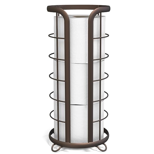 Toiletpapierhouder Reserve — Vrijstaande toiletpapierhouder met opbergruimte voor megarollen, staande toiletpapierorganizer, badkamerdecoratie, moderne opberghouder, brons Toiletpapierhouder Reserve — Vrijstaande toiletpapierhouder met opbergruimte voor megarollen, staande toiletpapierorganizer, badkamerdecoratie, moderne opberghouder, brons