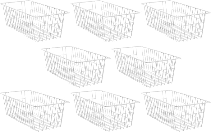 Diepvriesmandjes, draadmandjes, opbergbakken voor voedsel, keuken, mandjes, opbergbakken voor thuis, badkamer, kastorganisatie, wit, 8 stuks Diepvriesmandjes, draadmandjes, opbergbakken voor voedsel, keuken, mandjes, opbergbakken voor thuis, badkamer, kastorganisatie, wit, 8 stuks