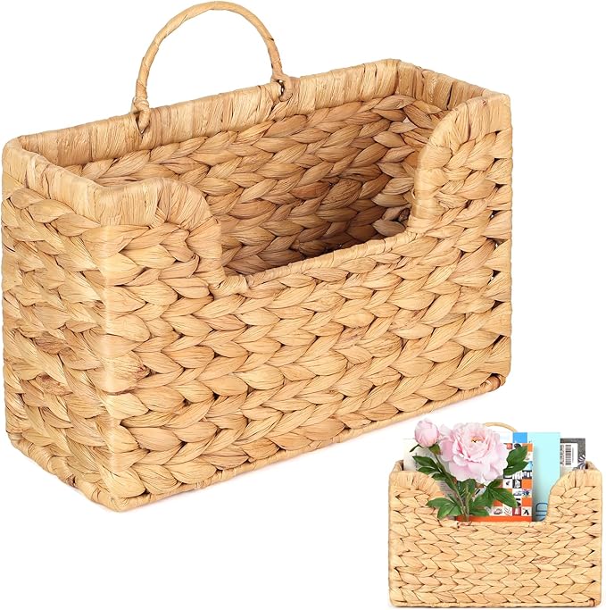 Handgeweven tijdschriftenhouder van waterhyacint — Natuurlijke hangende organizer voor post, kranten, tijdschriften, boeken en dossiers — Decoratieve boho opbergmand voor hal, badkamer, woonkamer en kantoor Handgeweven tijdschriftenhouder van waterhyacint — Natuurlijke hangende organizer voor post, kranten, tijdschriften, boeken en dossiers — Decoratieve boho opbergmand voor hal, badkamer, woonkamer en kantoor